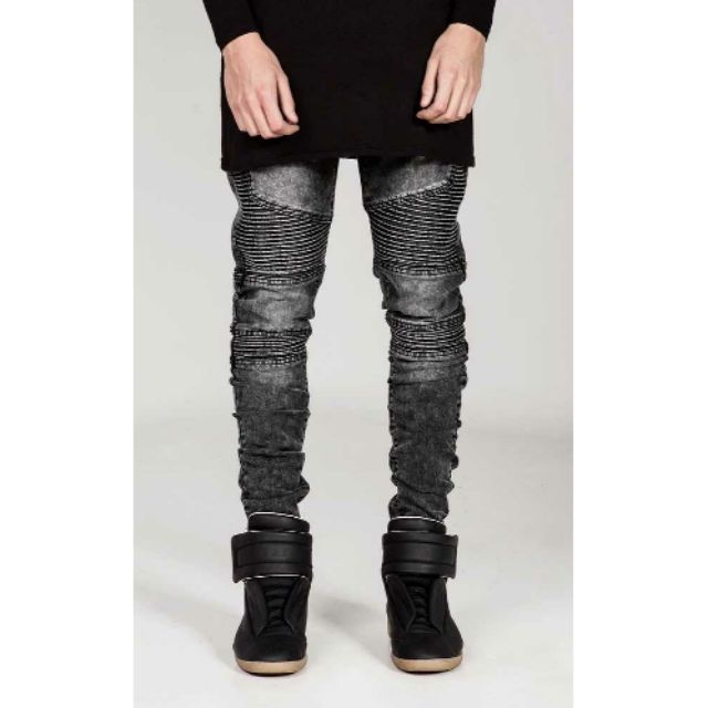 Quần jeans dáng biker siêu chất màu xám đen