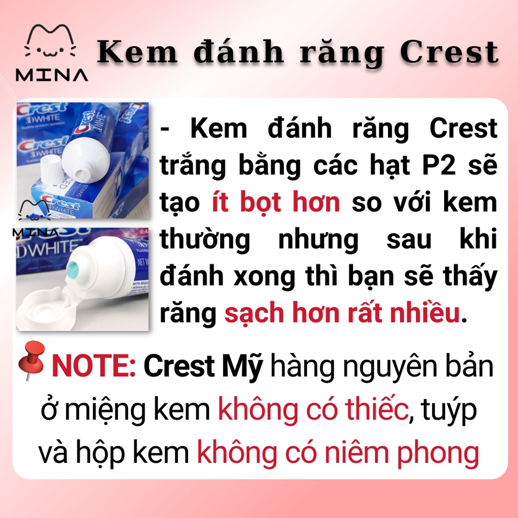 Kem đánh răng Crest 3D White Brilliance bản nâng cấp 110g chính hãng Mỹ - Giúp trắng răng hiệu quả và đánh bay mảng bám