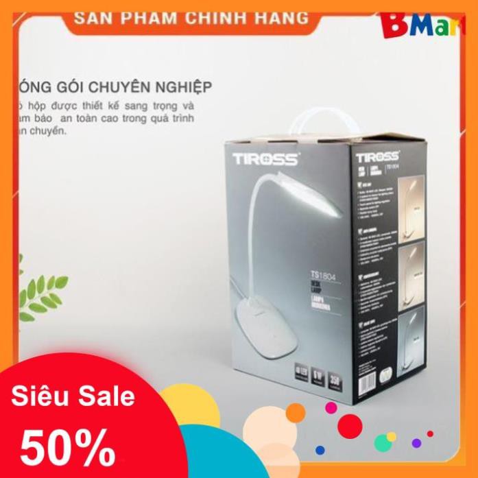 [Hỏa tốc 1 giờ]  [FREESHIP] Đèn bàn led TIROSS TS1804 chống cận 3 màu 6W - Hàng chính hãng, BH 12 tháng  - BM NEW