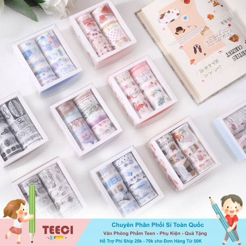 &lt;Ảnh Thật Shop Chụp&gt; Hộp 10 Cuộn Băng Dính Washi Tape Chủ Đề DIY Trang Trí Bullet Journal Nhật Ký Sổ Lưu Niệm Teeci677