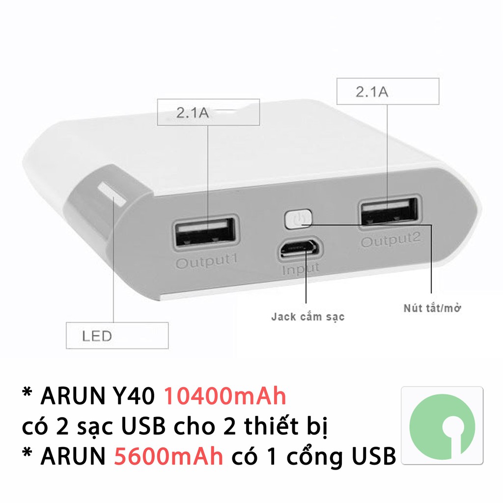 Pin sạc dự phòng giá rẻ hãng NNC-ARUN 10400Mah - Nạp nhanh không lo hết pin (nhiều màu) NPD-PDP-860