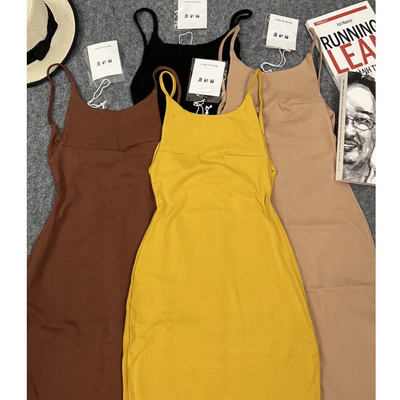 ĐẦM ÔM BODY THUN GÂN 2 DÂY DÁNG DÀI XẺ TÀ GIỮA SAU