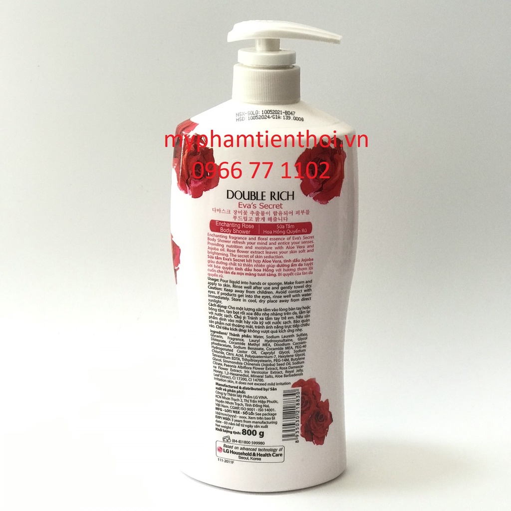 Sữa tắm Double Rich Eva’s Secret hương hoa hồng 800g