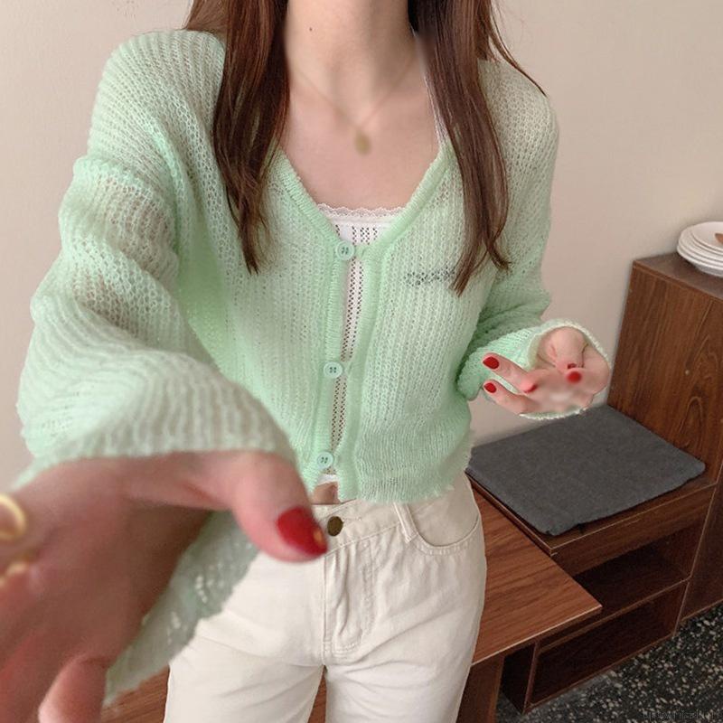 Áo Khoác Cardigan Dệt Kim Màu Sắc Đơn Giản Phong Cách Retro