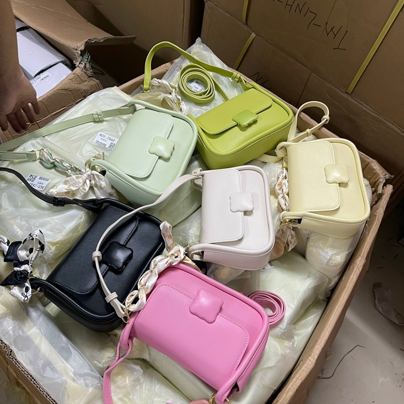 Túi da trơn khoá vuông phối dây nơ tiểu thư 1151