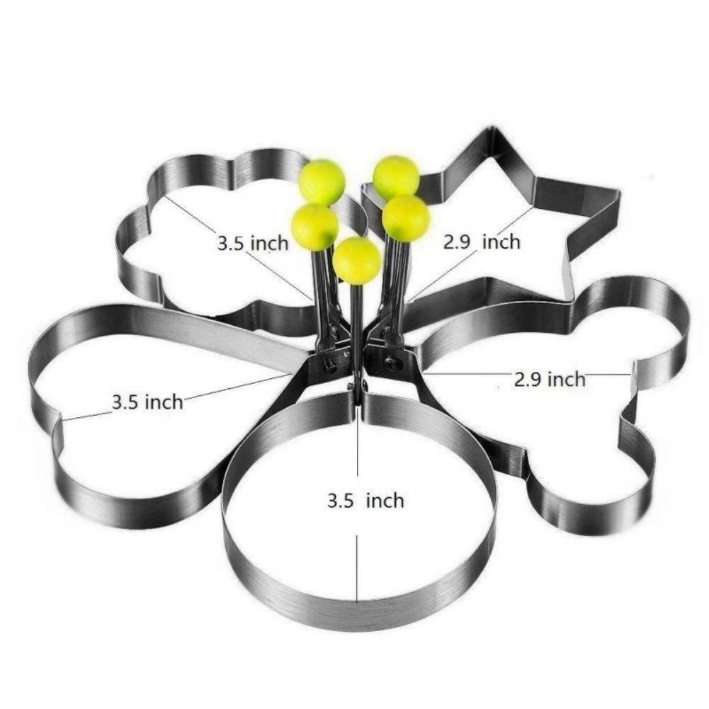 Khuôn Chiên Trứng Ốp La Bằng Thép Không Gỉ 5 Kiểu Sáng Tạo Có Tay Cầm