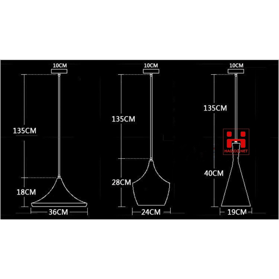 Bộ đèn trang trí thả trần thả bàn ăn ABC màu đen