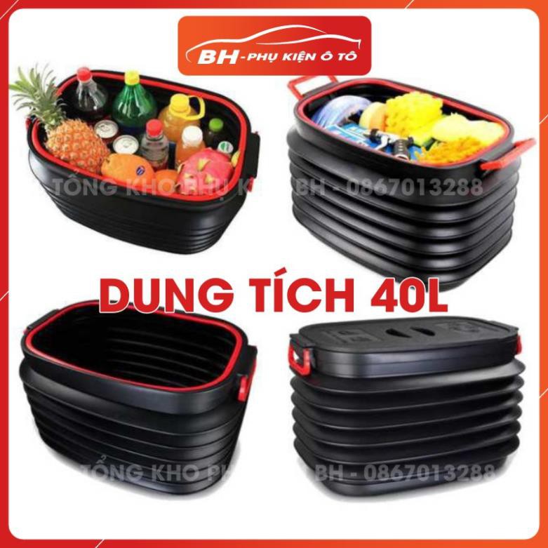Thùng Nhựa Đựng Đồ Co Giãn Lò Xo Xe Ô Tô (ẢNH THẬT), Hộp Để Cốp Xe Co giãn Ô Tô Dung Tích 40L
