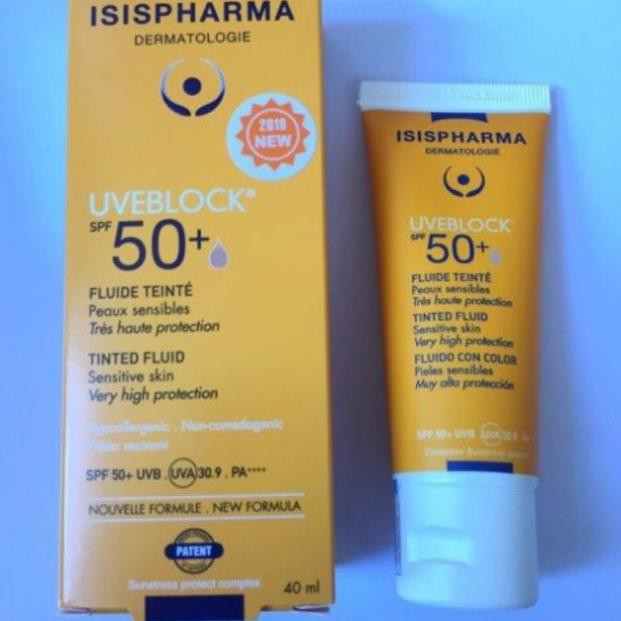 ISIS PHARMA UVEBLOCK SPF 50+ TINTED FLUID 40ML. KEM CHỐNG NẮNG DÀNH CHO DA NHẠY CẢM. (MÀU TRẮNG)