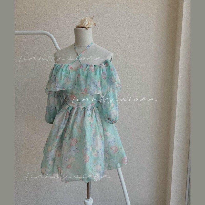 ĐẦM VOAN HOA DÂY CỔ BO EO XOÈ