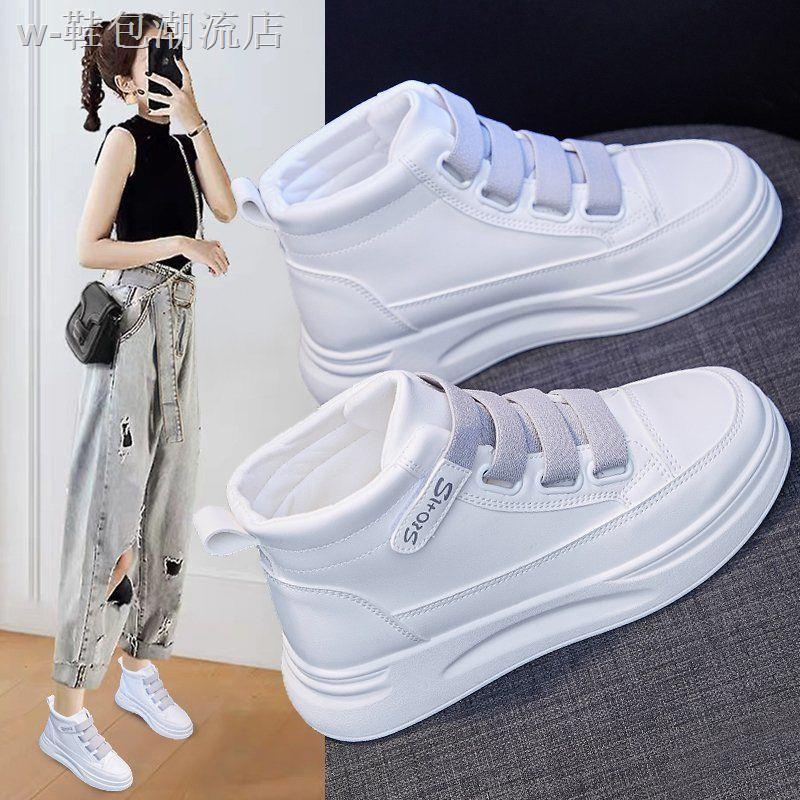 Giày Thể Thao Cổ Cao Màu Trắng Phong Cách Mới 2021 Cho Nữ