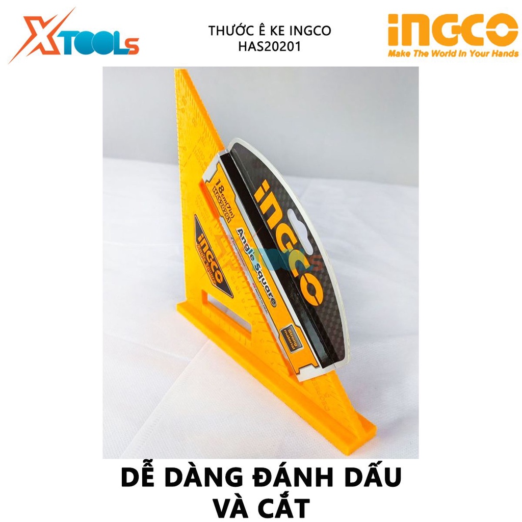 Thước ê ke INGCO HAS20201 | Thước đo góc vuông kích thước 7 inch * 7 inch chất liệu ABS, đơn vị inch để đo góc vuông vát