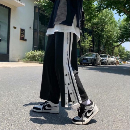 Quần Culottes Nam Nữ Ống Rộng Xẻ Tà Phối Cúc Bấm Cá Tính Thời Trang JOGGER NAM 90000101