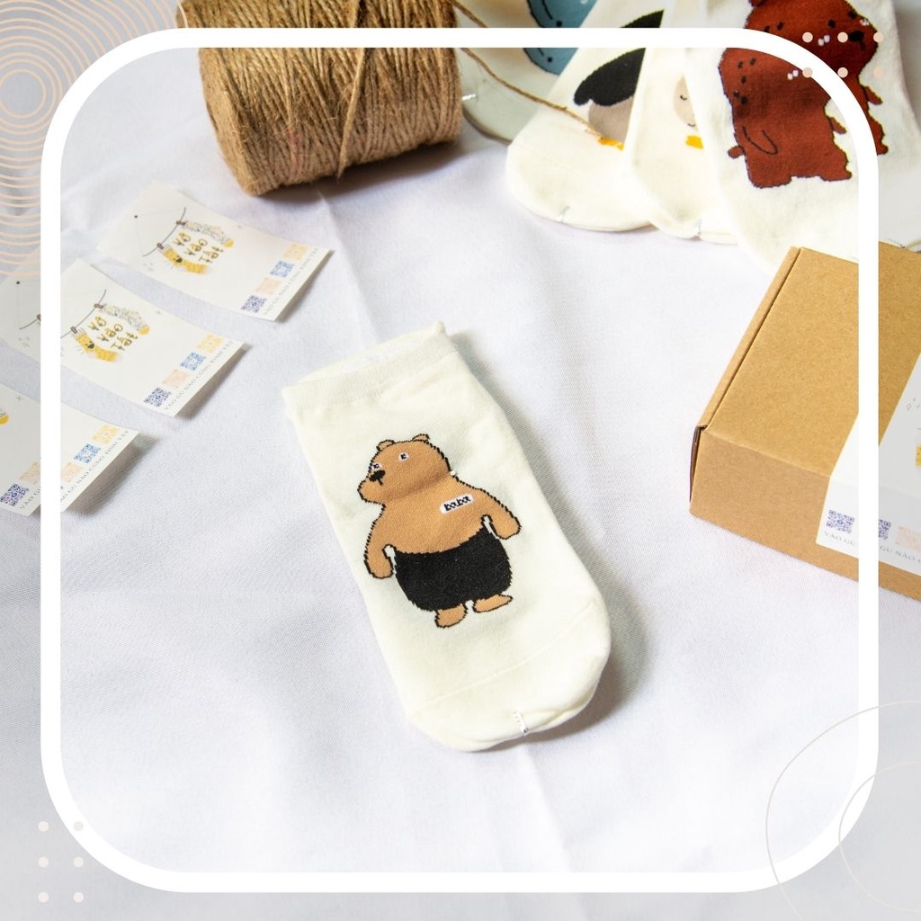 TẤT VỚ NỮ CỔ NGẮN TRẮNG GẤU CUTE