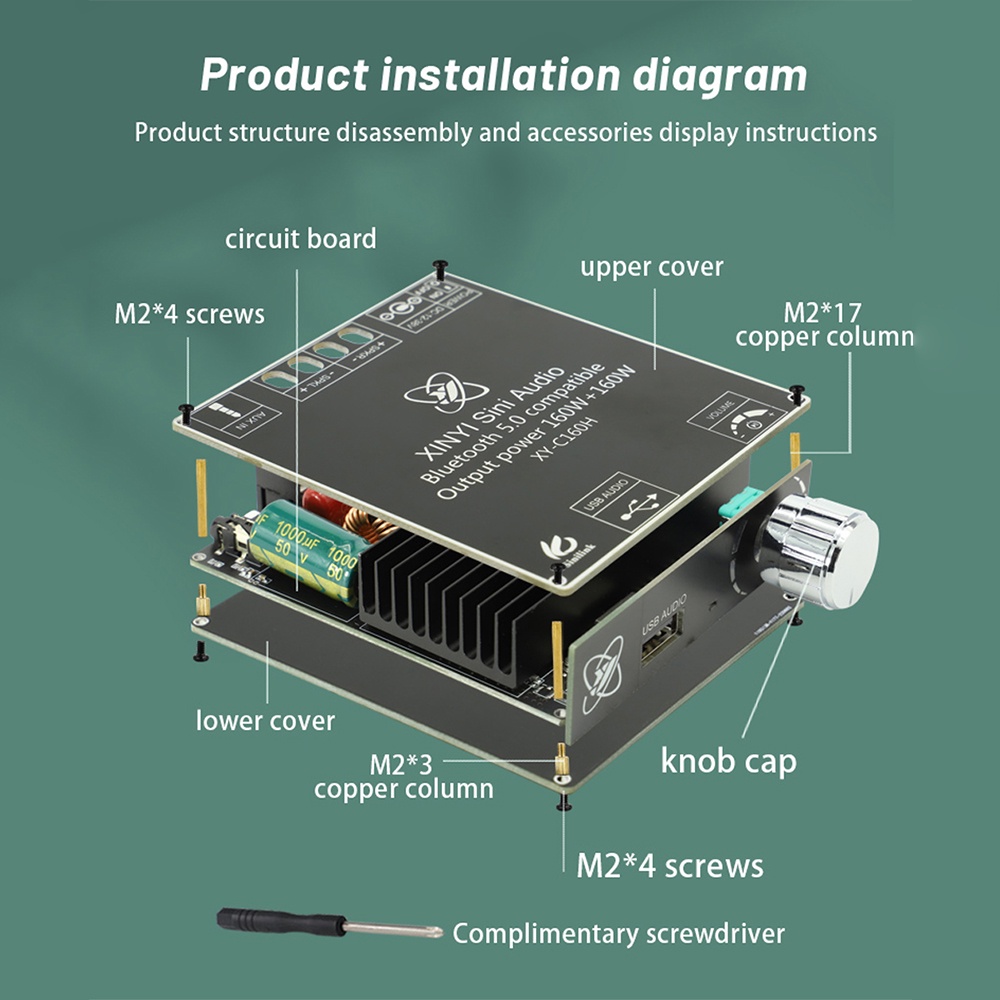 Bảng Mạch Khuếch Đại Âm Thanh Bluetooth Pcbfun C160H 2.0 TDA7498E 160WX2
