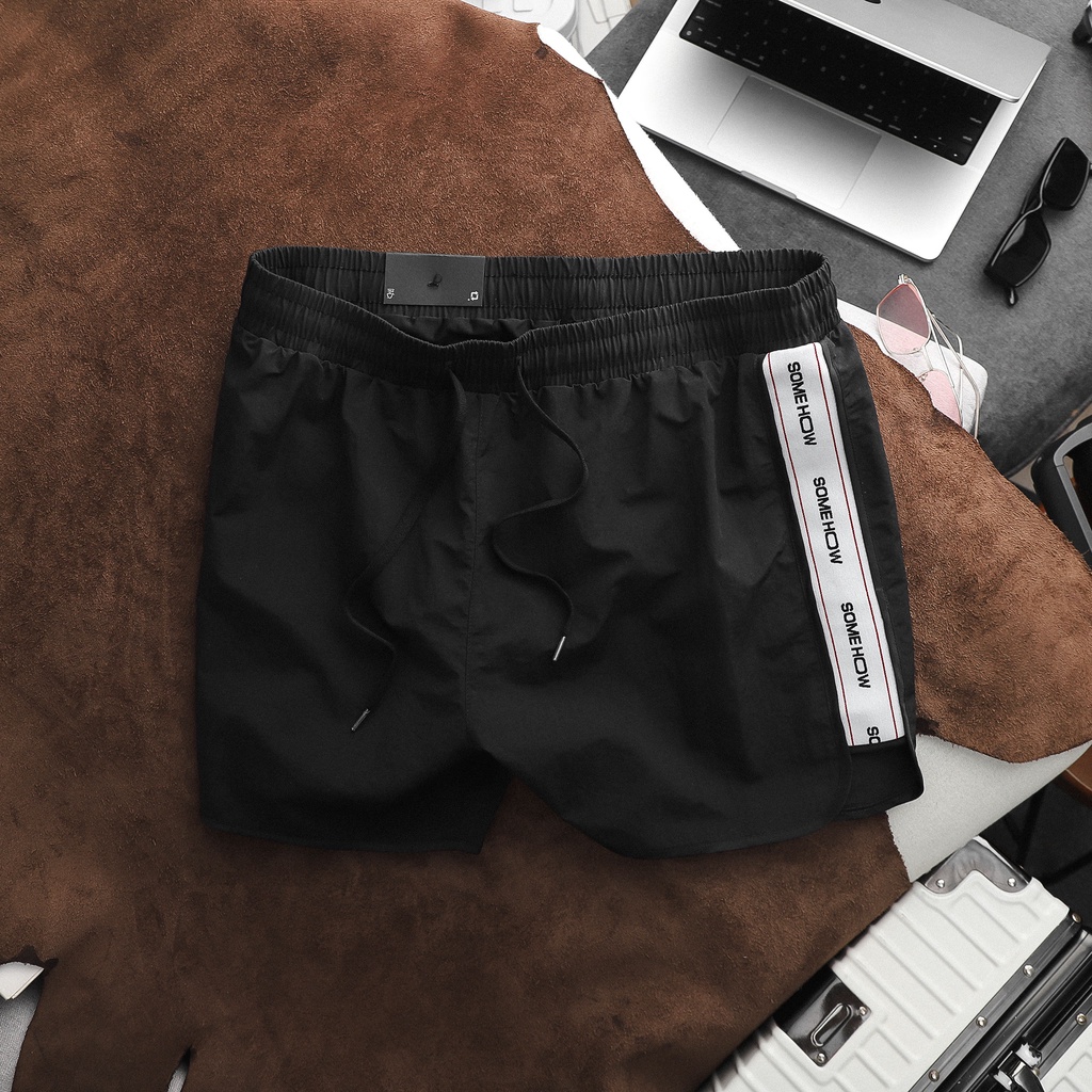 Quần Short Nam Running Black , Chất Vải Dù Thoải Mái , QD003218,SOMEHOW