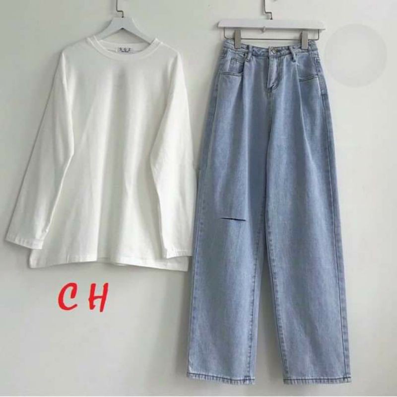 sét áo suông da cá + quần bòÁo dài suông mix quần bò đủ size s m lfreesize unisexphong cách hàn quốc