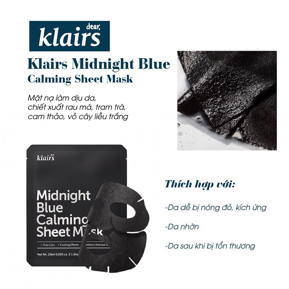 Mặt Nạ Phục Hồi Da Klairs Midnight Blue Calming Sheet Mask 25ml