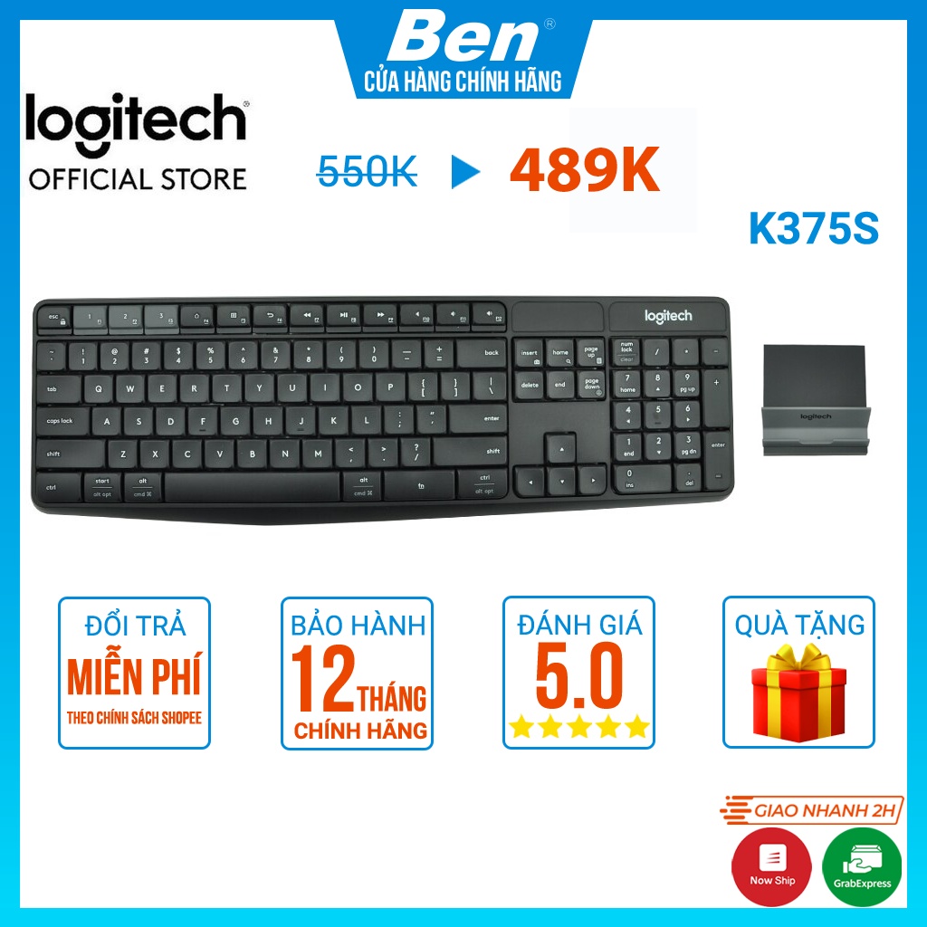 Bộ bàn phím không dây và giá đỡ LOGITECH K375s