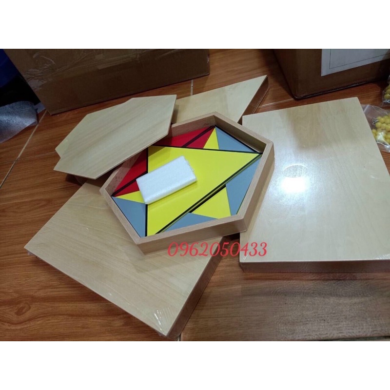 Bộ 5 hộp ghép hình tam giác, giáo cụ montessori