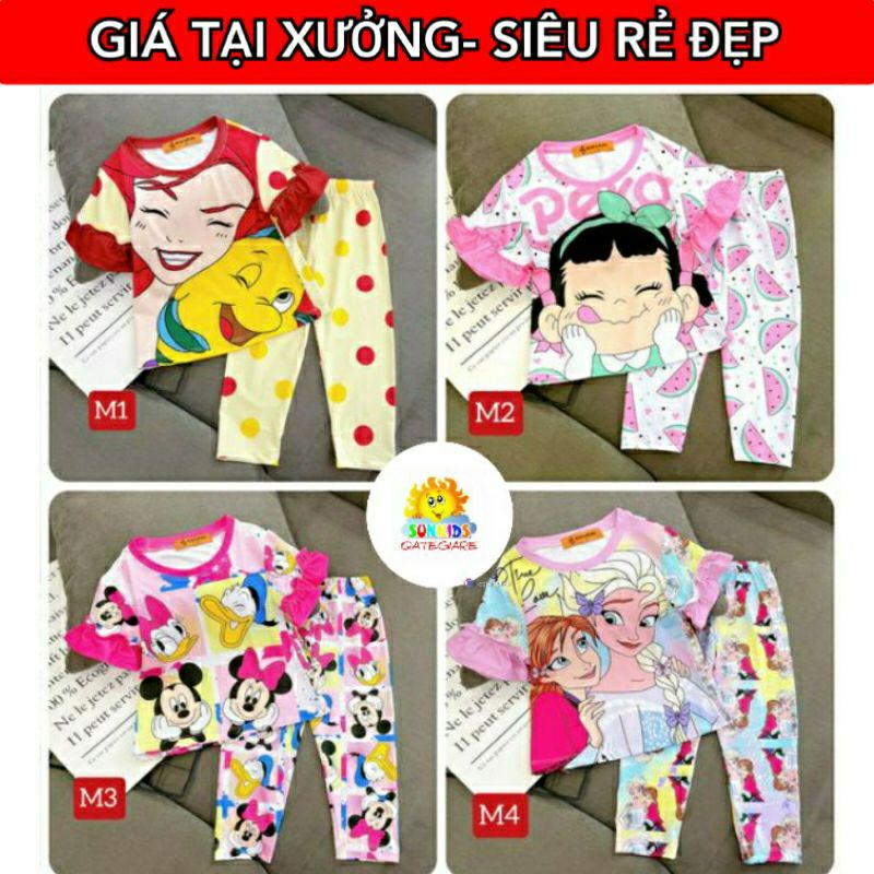 GBND3 (20KG-40KG) BỘ TAY NGẮN QUẦN DÀI BÉ GÁI SIZE ĐẠI THUN LẠNH 3D HOẠT HÌNH - SIÊU HIẾM- HOT TREND