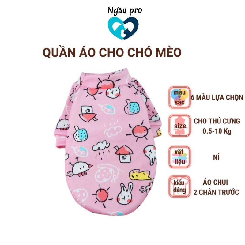 Quần áo cho mèo, Áo cho chó poodle phốc sóc in hoạ tiết hoạt hình nhiều màu sắc, Thời trang quần áo chó mèo con size SM