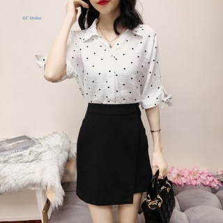 Áo sơ mi nữ tay lỡ trắng bi