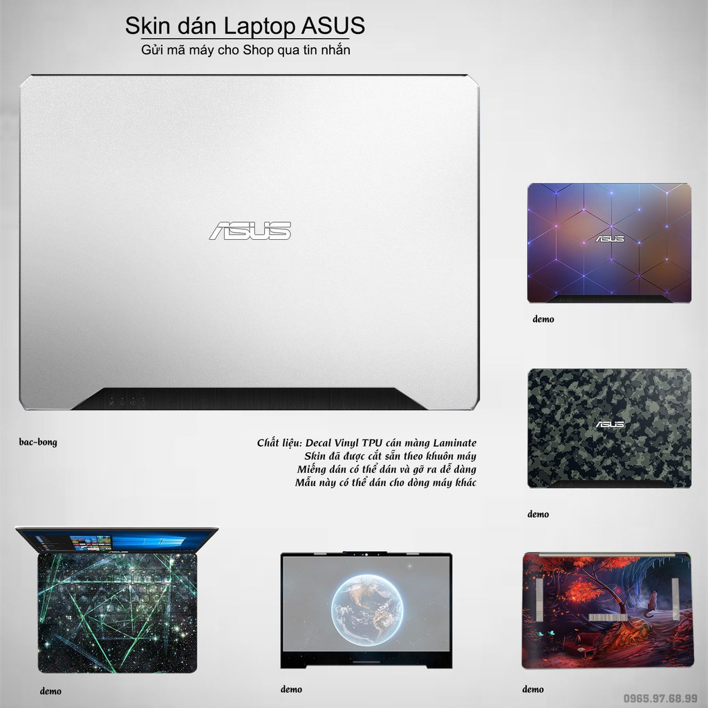 Skin dán Laptop Asus màu bạc bóng (inbox mã máy cho Shop)