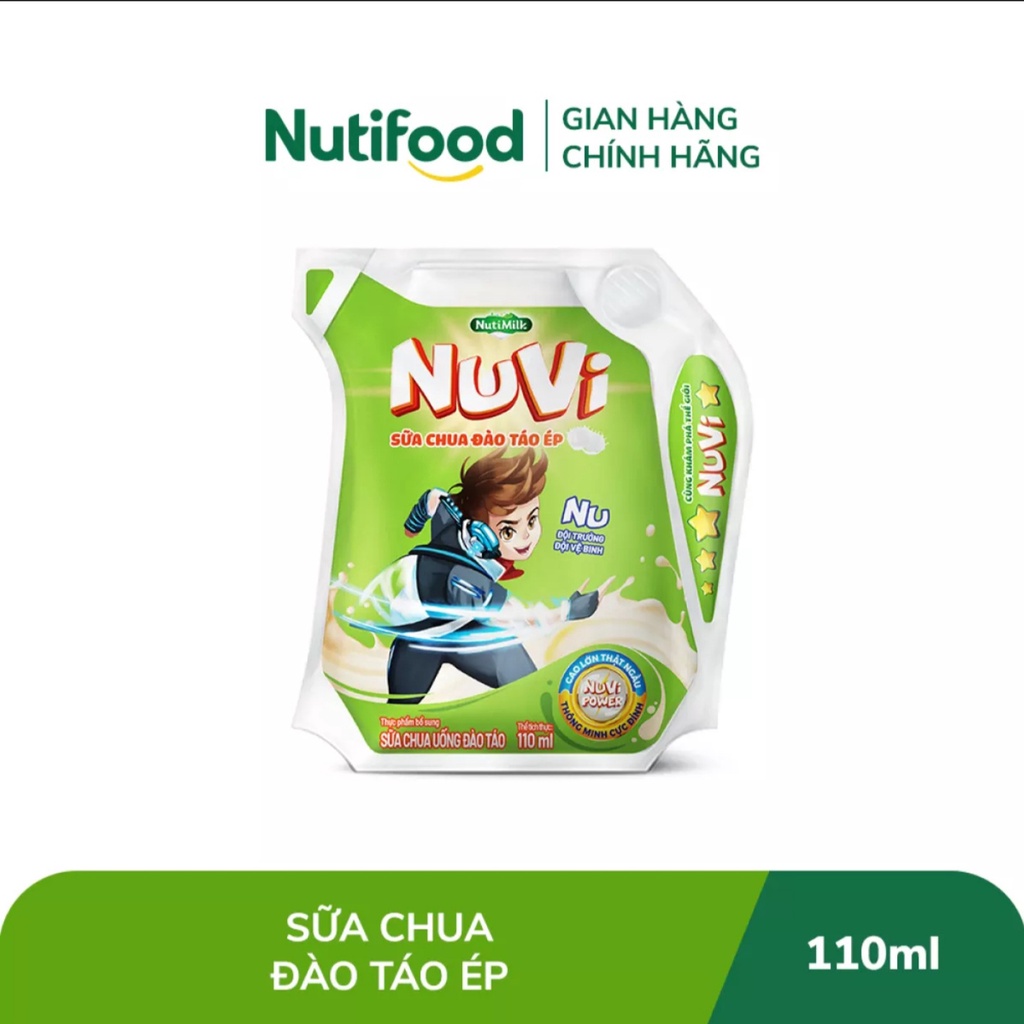 [HSD T6-2022] Thùng 24 túi NuVi Sữa chua Đào táo ép túi 110 ml