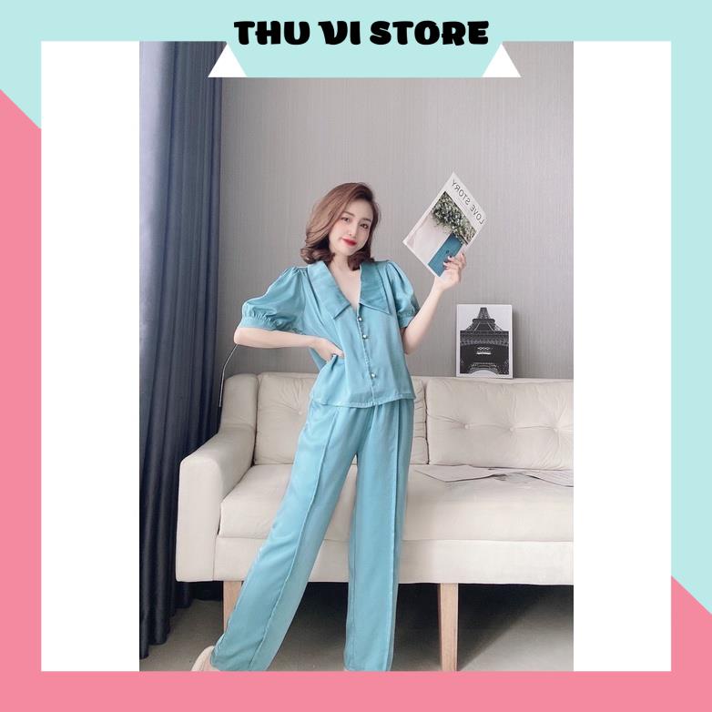 Đồ Lụa Mặc Nhà, Đồ Bộ Nữ Đồ Ngủ Áo Cổ Sen Quần Dài Chất Lụa Santin Mềm Mịn Nhiều Màu Form Dáng Rộng Rãi Dưới 60kg Mặc Vừ | BigBuy360 - bigbuy360.vn