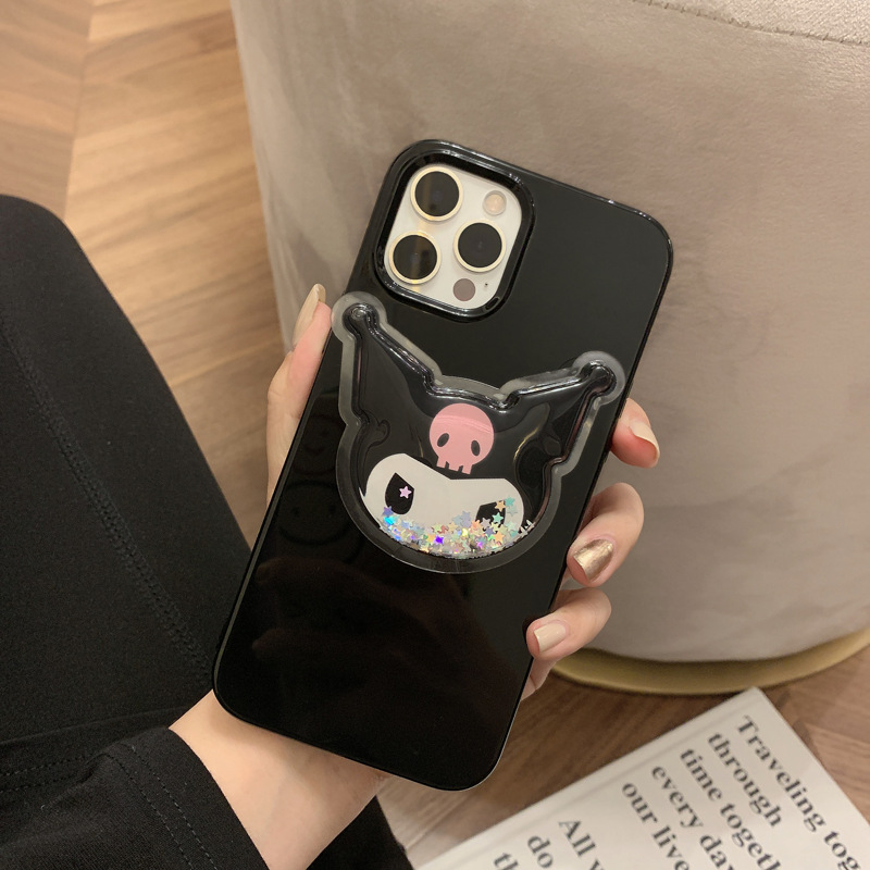 Ốp điện thoại TPU mềm có giá đỡ hình Kuromi hoạt hình dễ thương cho iPhone 12 11 Pro Max X Xs Max XR 8 7 Plus