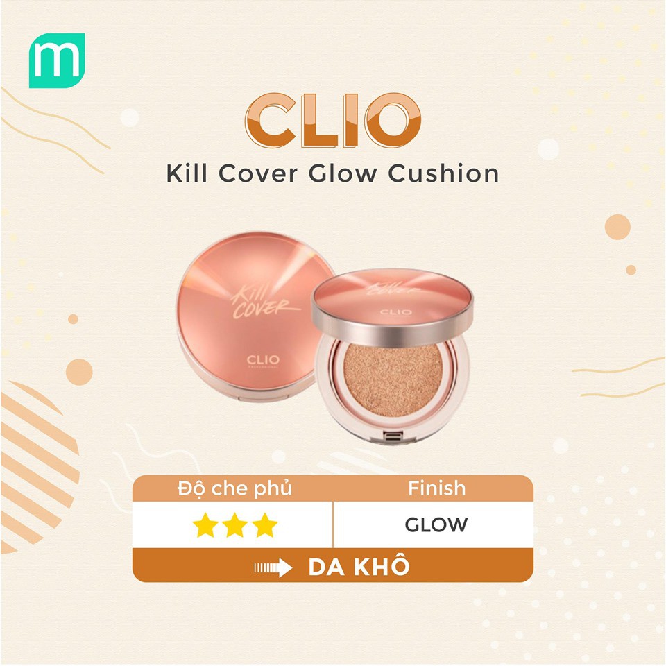 Set phấn nước phấn nước Clio Kill Cover Cushion SPF 50+ lâu trôi, mịn da 30g