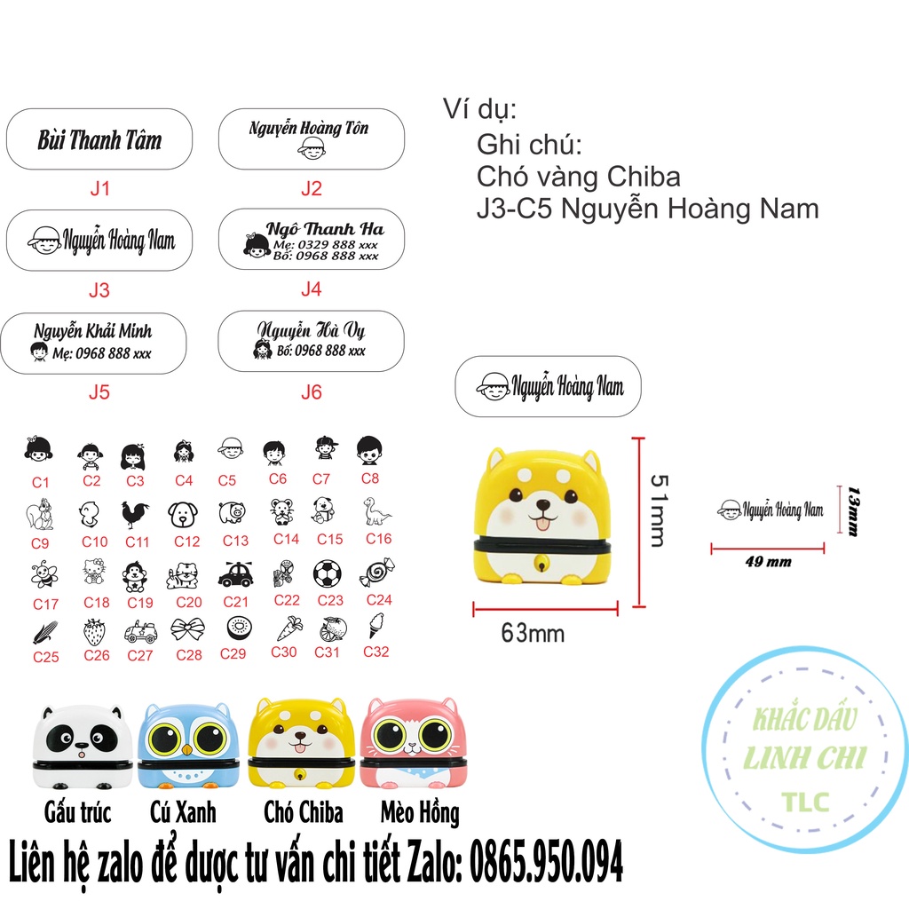 COMBO Con dấu hình thú tặng hộp và mực