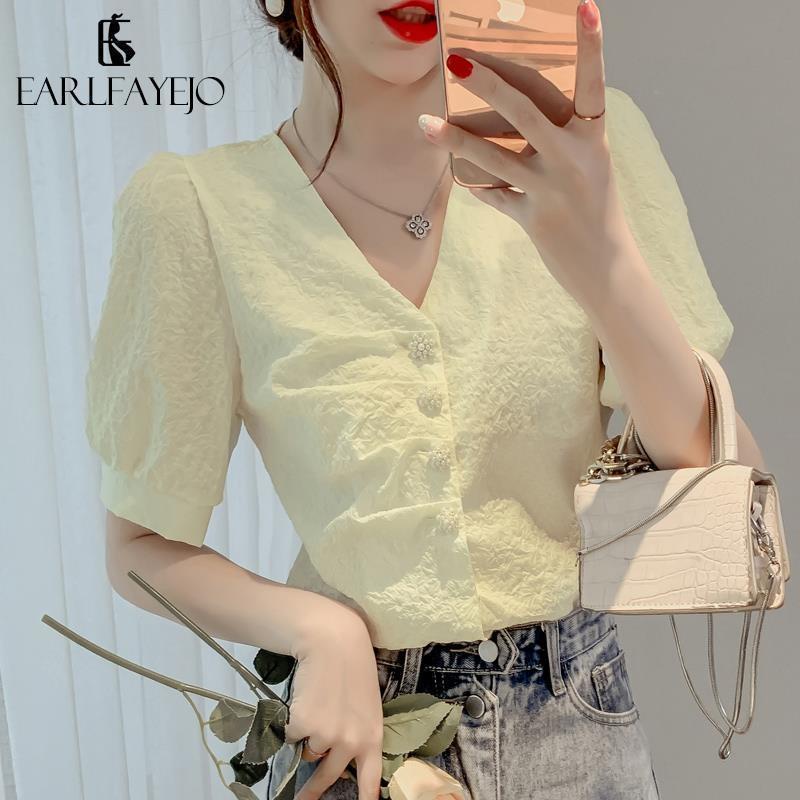 Áo Sơ Mi chiffon Mỏng Tay Ngắn Cổ Chữ v Thời Trang Mùa Hè Mới Dành Cho Nữ