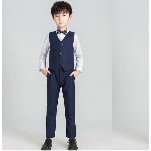 Bộ ghile bé trai xanh TQB042 gồm 2 chi tiết (Áo ghile + quần tây) tặng kèm cà vạt dành cho bé từ 5 6 7 8 9 10 tuổi