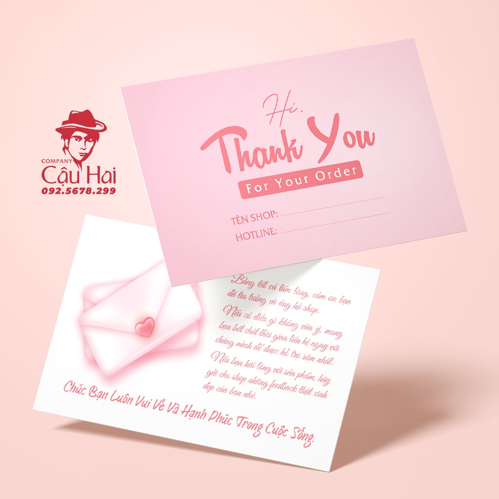 100 CARD CẢM ƠN, CARD THANK YOU GIẤY C300 ĐIỀN TÊN + SDT SHOP