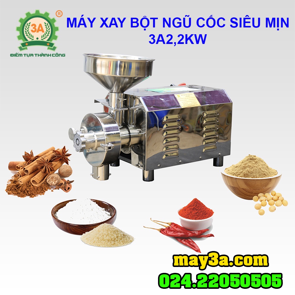 Máy nghiền khô, ướt ngũ cốc 3A2,2kw 220v - Năng suất 30-50kg/h - Xay siêu mịn gạo, các loại đậu, ngô…