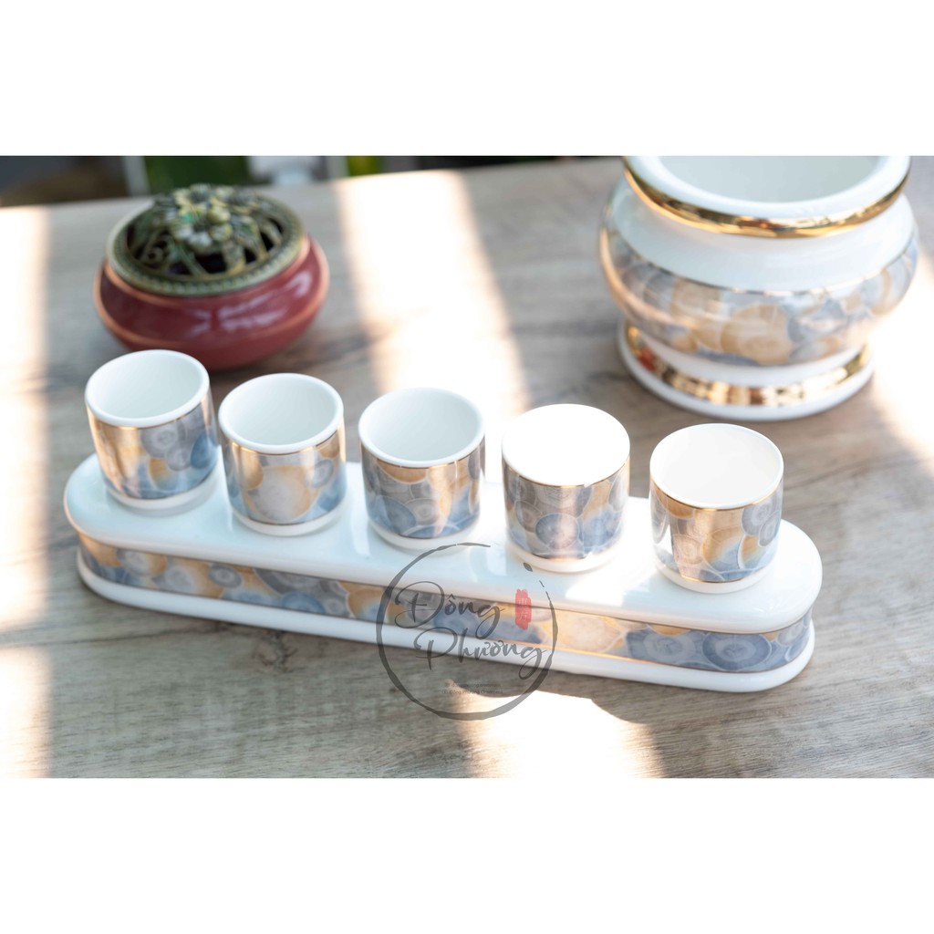 [ĐỒ THỜ CÚNG] BỘ CHUNG NƯỚC CÚNG SỨ TRẮNG VÂN XANH NGỌC CAO CẤP
