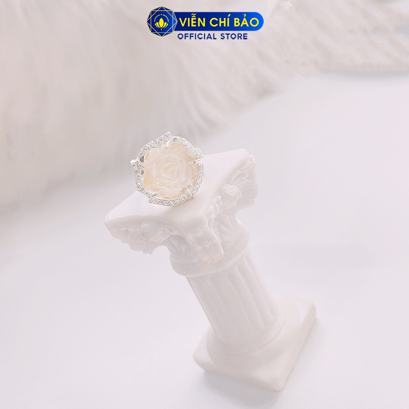 Nhẫn bạc nữ hoa mẫu đơn viền đá tóc vàng chất liệu bạc 925 thời trang phụ kiện trang sức nữ Viễn Chí Bảo N600041