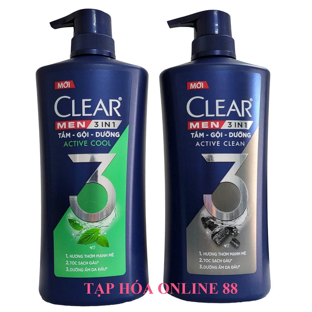 Dầu Tắm - Gội - Dưỡng 3 trong 1 cho nam Clear Men Active 630g