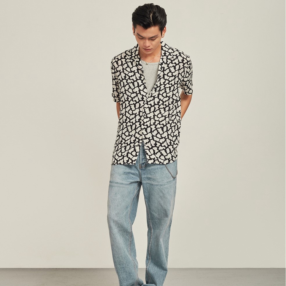 Áo sơ mi ngắn tay nam mềm mịn Highway (Menswear) Puzzle Trắng