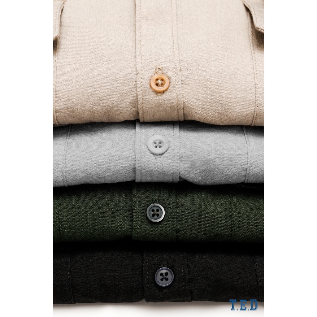 Áo Đũi Nam Sơ Mi Cổ Bẻ TED Fashion Dáng Cộc Tay Linen Basic Túi Hộp Trẻ Trung TED41