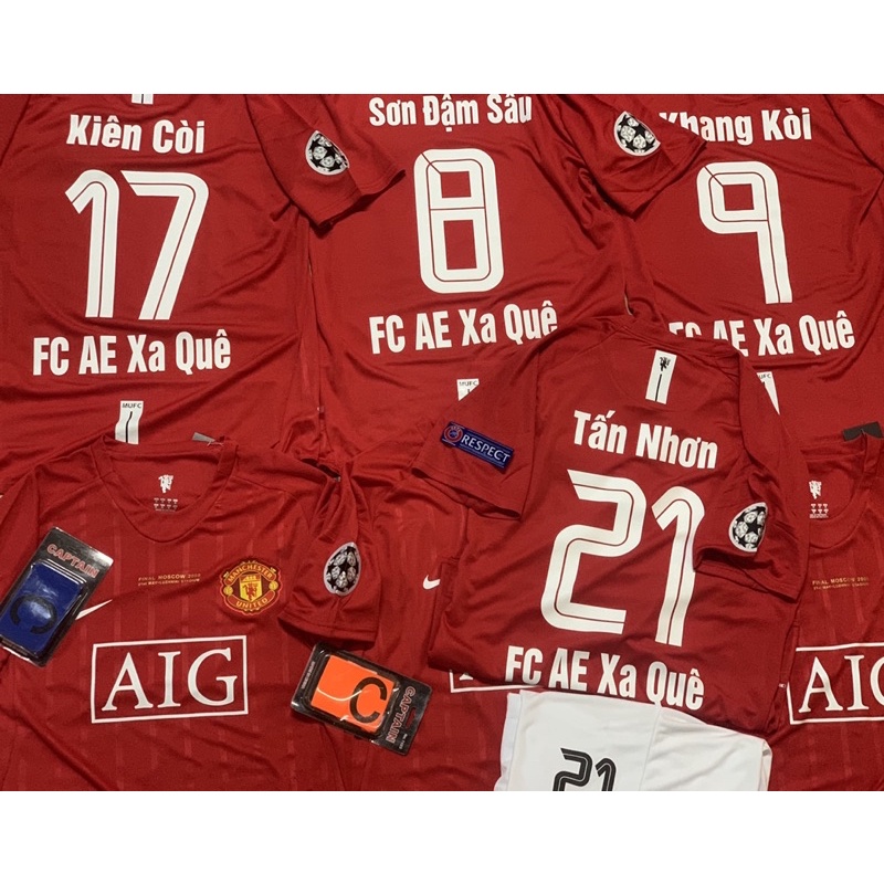 Set bộ quần áo thể thao bóng đá vải thái mịn clb mu manchester united aig 2008 áo đỏ quần trắng