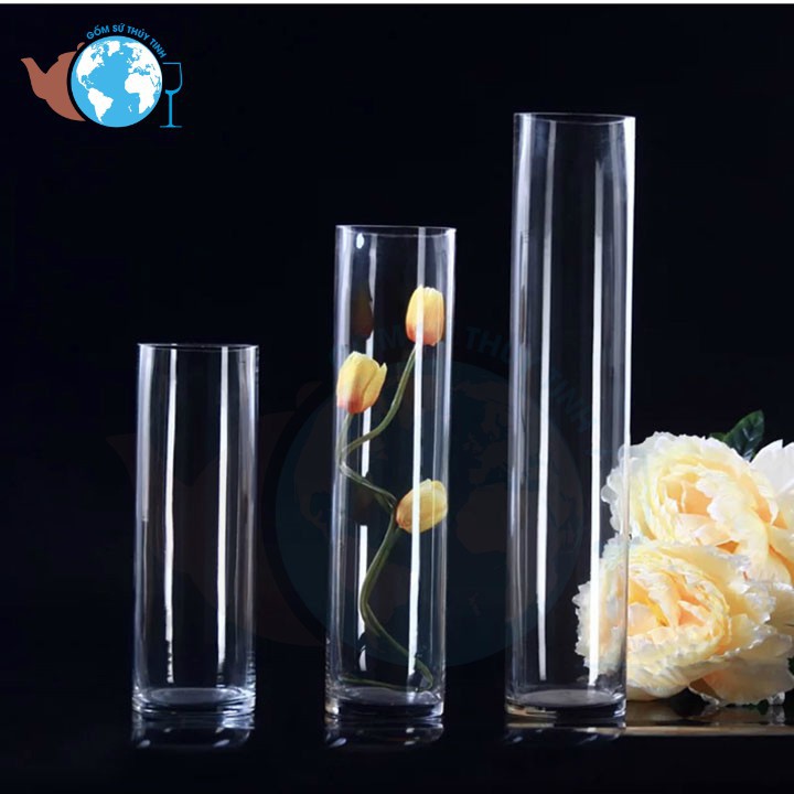 Bình Bông Lọ Hoa Thủy Tinh Trụ Tròn Trang Trí D10cm x H50cm