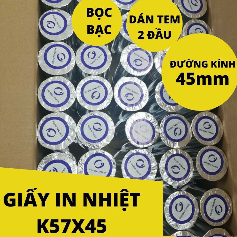 Cuộn giấy in hóa đơn K57-45mm chuyên dùng cho các loại máy in khổ 57mm xprinter xp-58iih, Gprinter 5890