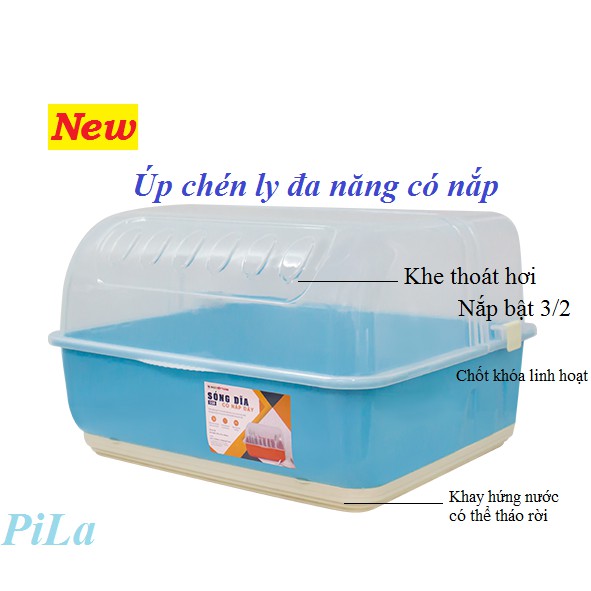 Kệ Úp chén đĩa  đơn có nắp bật tiện lợi Nhựa Hiệp Thành