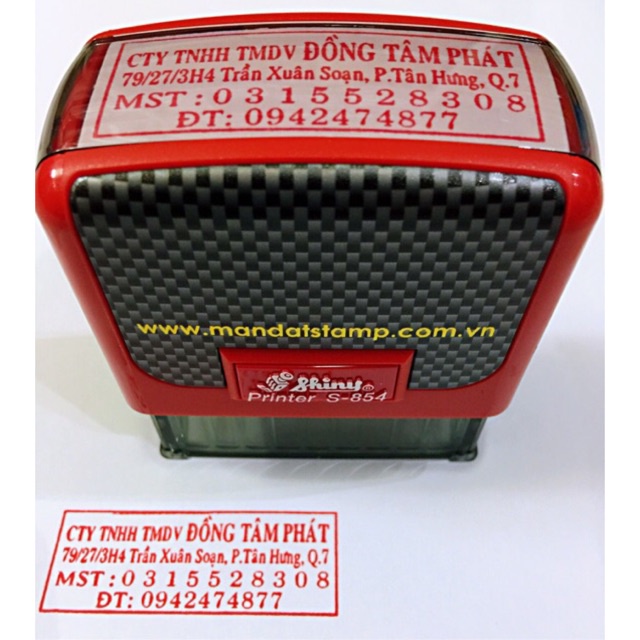 ■Khắc dấu tên công ty, mã số thuế, địa chỉ, điện thoại Shiny S-854 ,