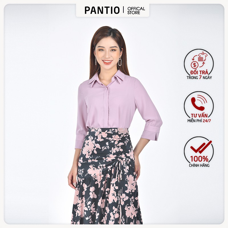 Áo sơ mi nữ cổ đức chất liệu phi cát, dáng suông dài tay FAS92825 - PANTIO