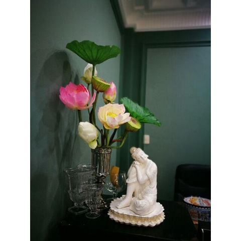 Cụm hoa sen cao cấp 10 nhánh, 70cm, có đài sen