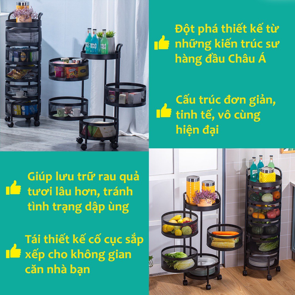 KỆ TRÒN ĐA NĂNG ĐỂ HOA QUẢ TRONG NHÀ BẾP NHẬT BẢN 360 ĐỘ 3-5 TẦNG